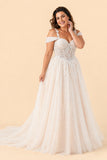 Minimalist Bohemian Wedding Dress A-Line Lace Tulle Off Shoulder Design