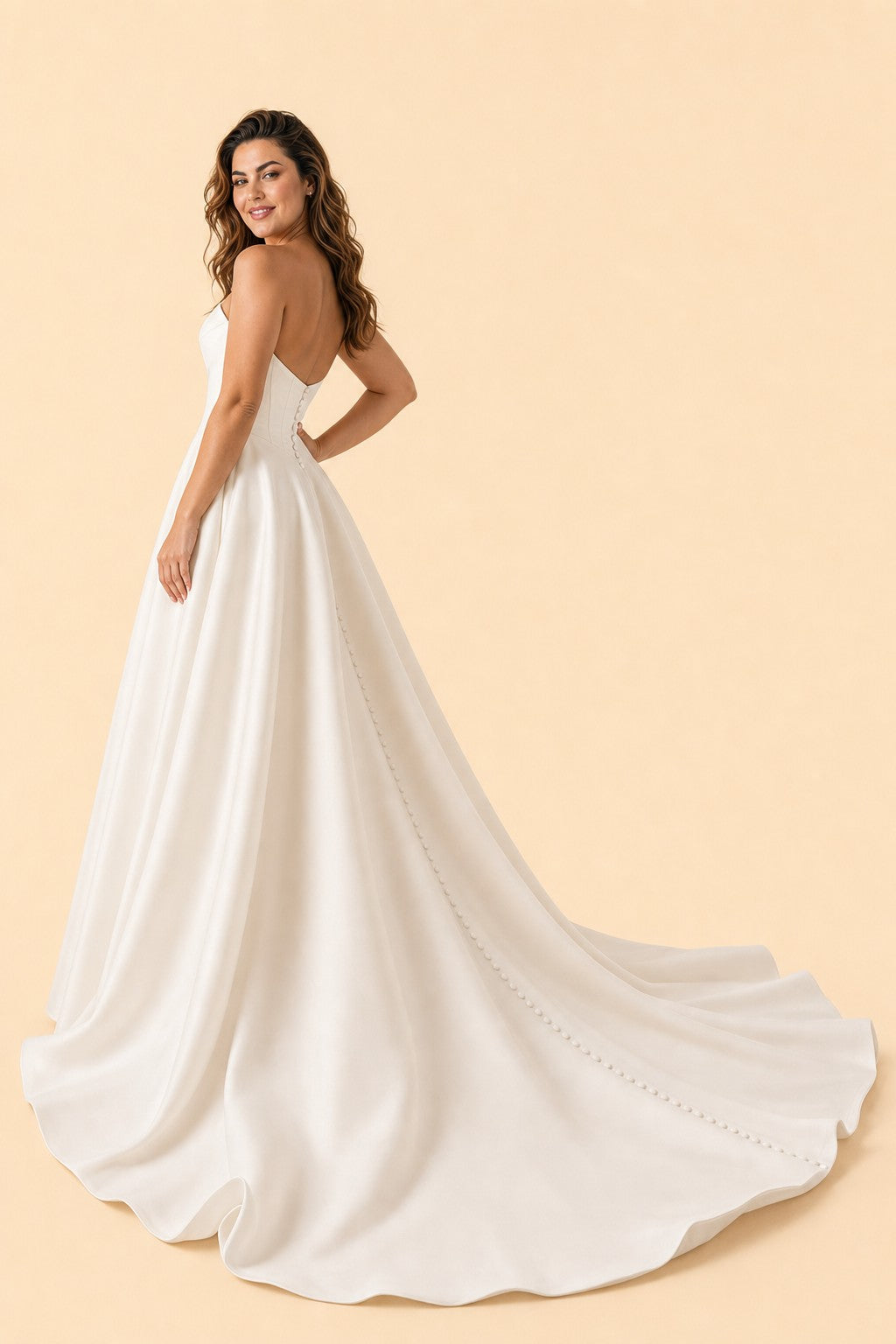 Romantic Timeless Plus Size Bridal Gown with Ruched Bodice and Basque Waistline