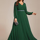 Plus Size A-Line V-Neck See-Through Long Sleeves Shiny Belt Chiffon Evening Dress