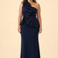 Plus Size One Shoulder Maxi Bridesmaid Dress with Fan Pleats and Elegant Fit