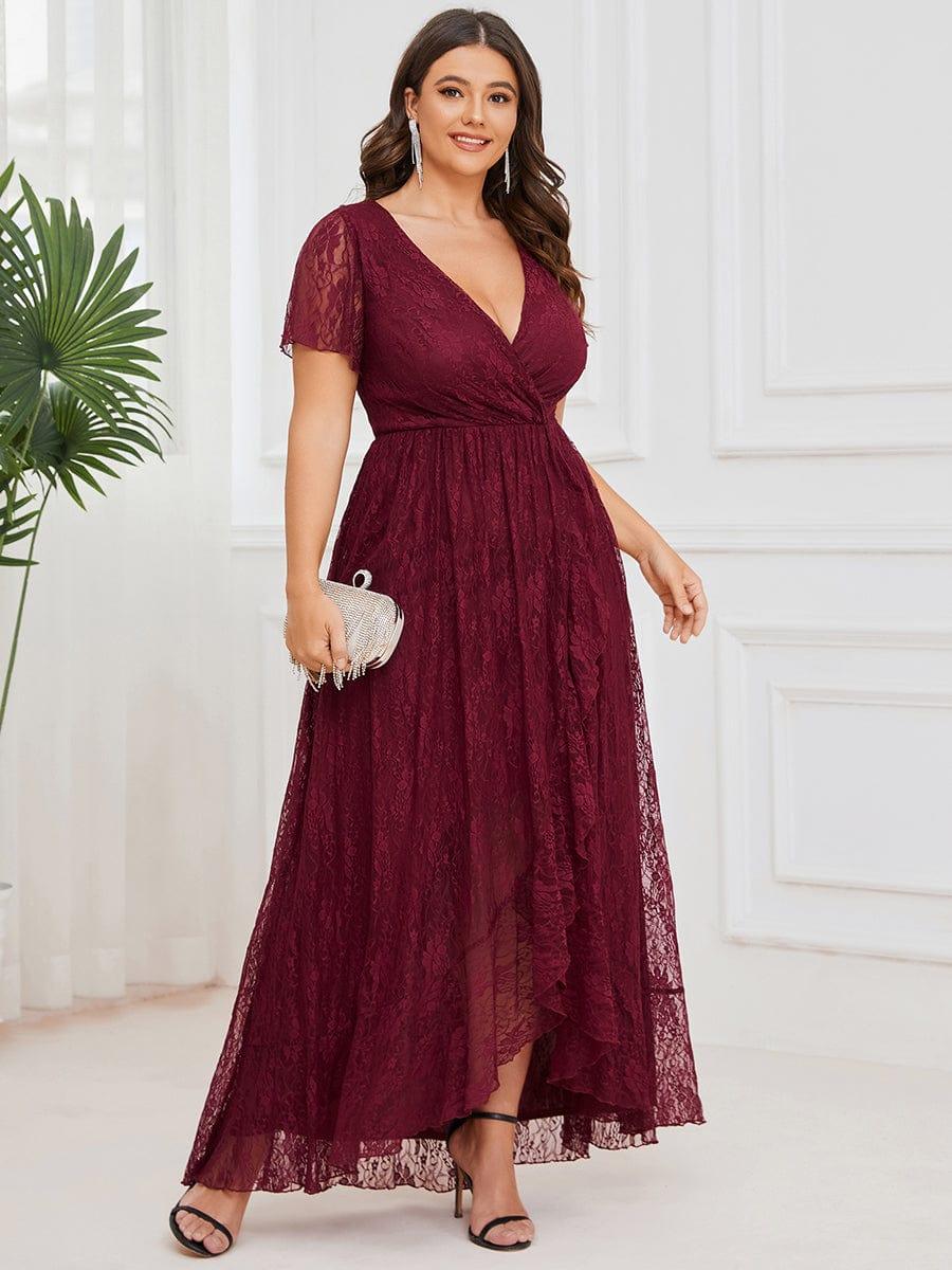 Plus Size Ruffled Lace Formal Evening Dress