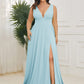 Plus Size Sleeveless V-Neck Empire Waist High Slit Floor-Length Evening Dress