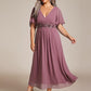Plus Size Elegant Short Sleeves V-Neck Floral Applique Wedding Guest Dress