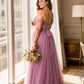 Plus Size A-Line Tulle Bridesmaid Dress with Ruched Slit Detail