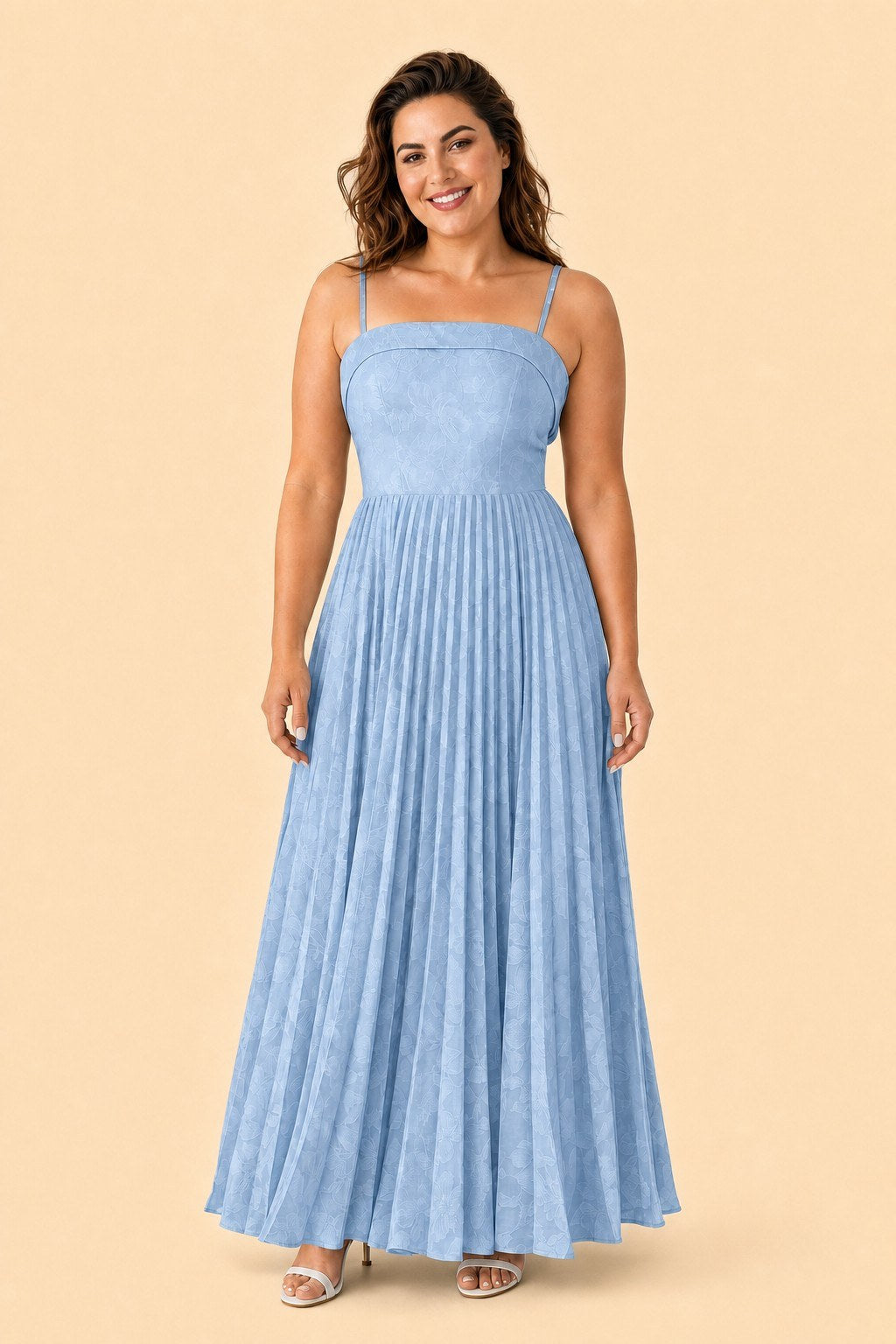 Plus Size Strapless Floral Burnout A-Line Bridesmaid Dress with Pleated Skirt