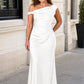 Floor Length Stretch Satin Bridesmaid Gown with Asymmetrical Neckline