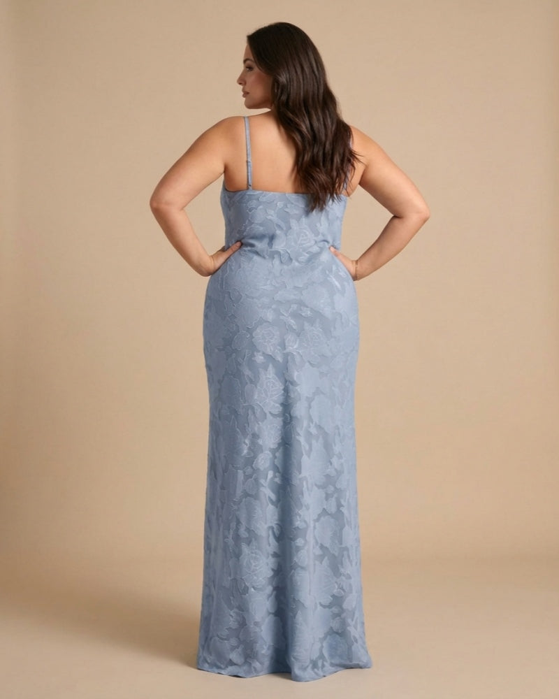 Silvarelle Romantic Plus Size Sheath Lace Bridesmaid Dress with Floral Texture for Wedding -N0351