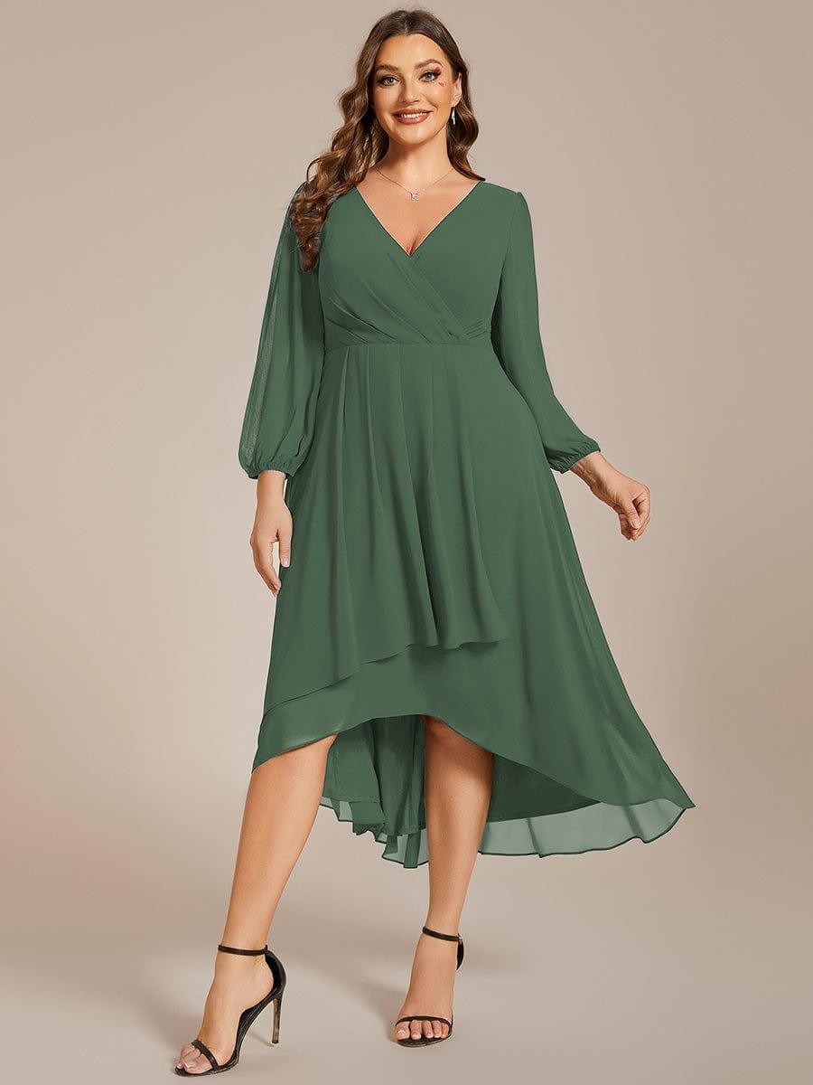 Plus Size Chiffon A-Line 3/4 Sleeves Asymmetrical Hem Wedding Guest Dress