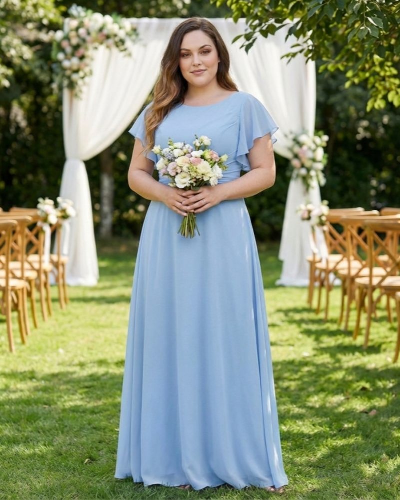 Avenleigh Plus Size Minimalist A-Line Chiffon Bridesmaid Dress with  Silhouette -N0337