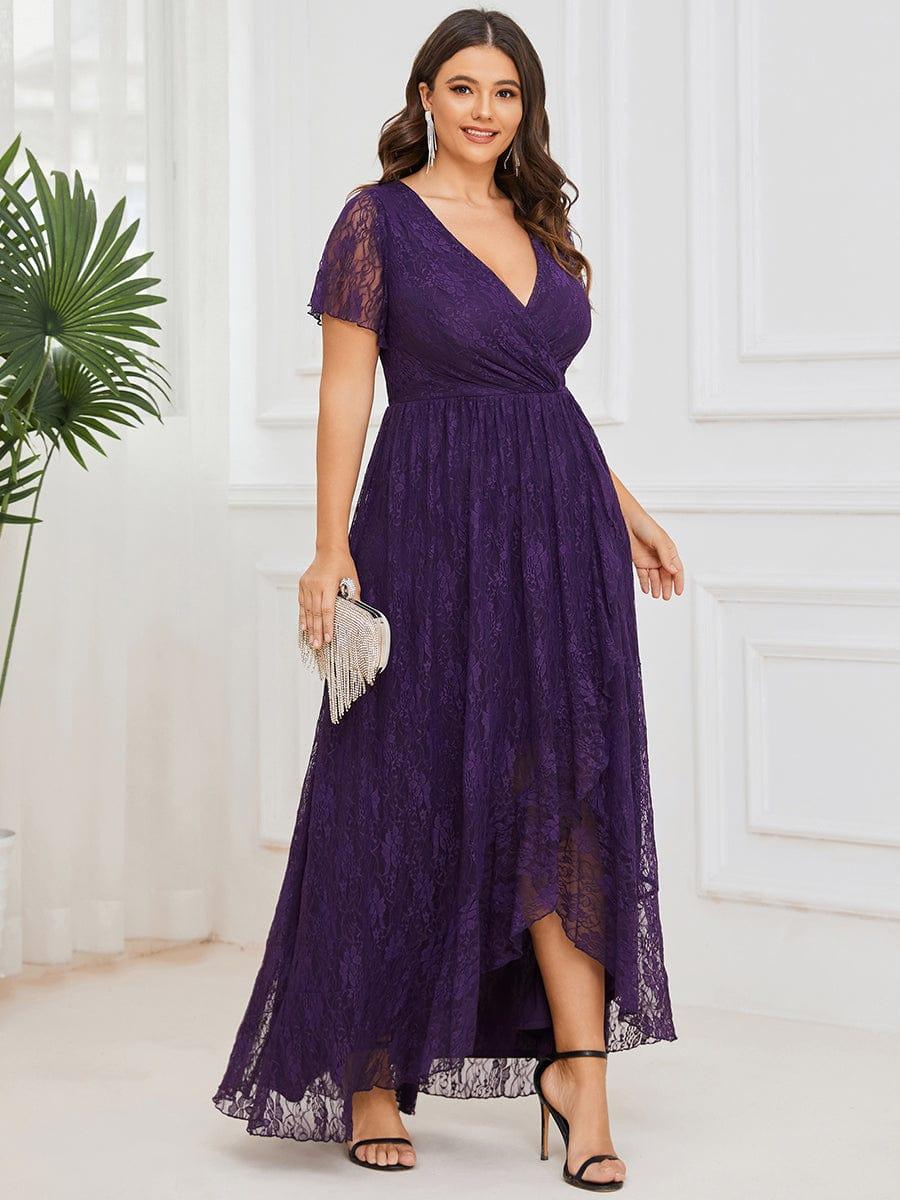 Plus Size Ruffled Lace Formal Evening Dress
