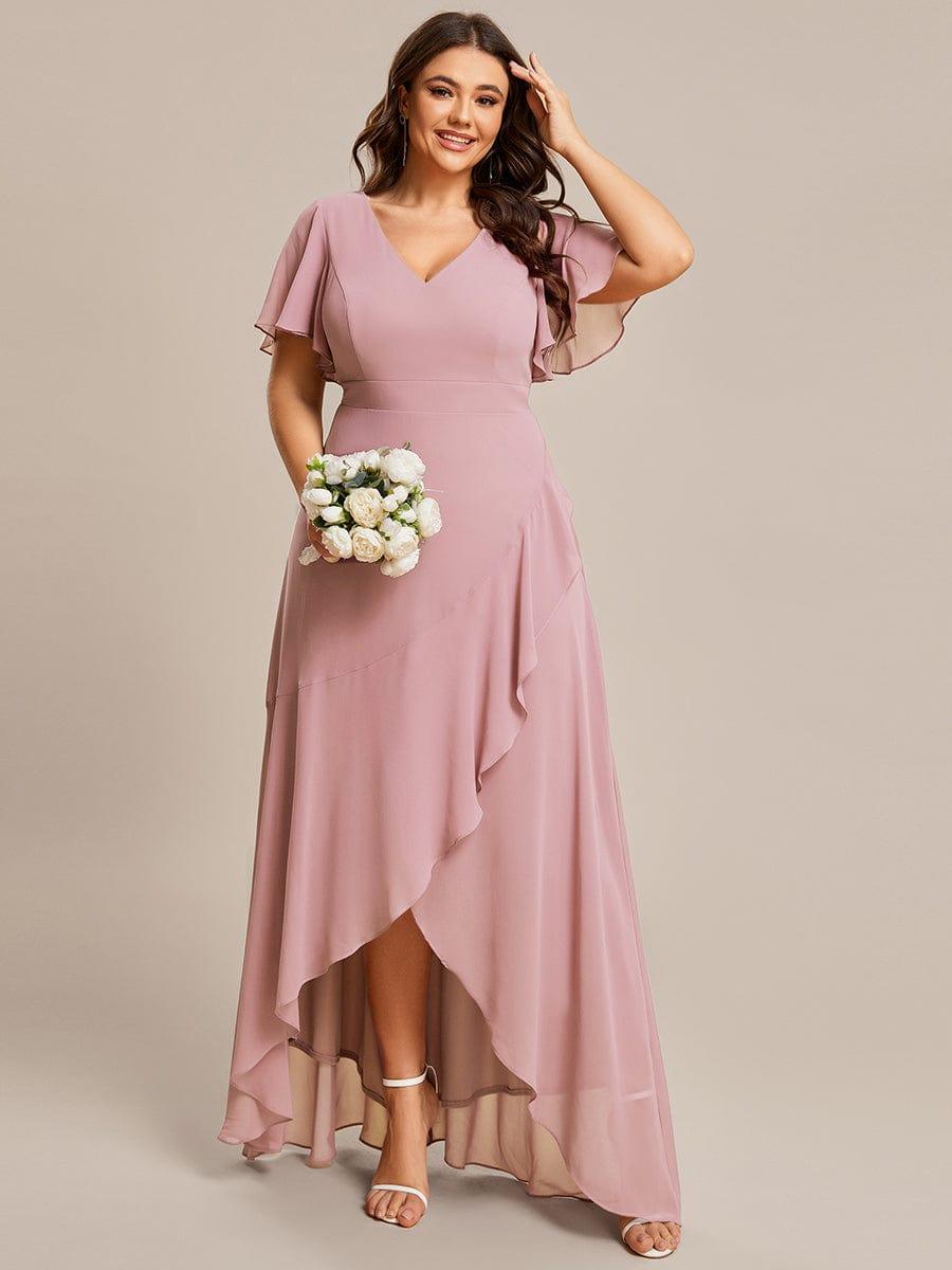Plus Size Elegant Lotus Sleeves Chiffon Bridesmaid Dress