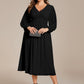 Plus Size Flowy Long Sleeves V-Neck Midi Chiffon Wedding Guest Dress