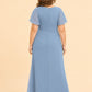 Plus Size A-Line Mother of the Bride Dress with Pleated Chiffon Flutter Sleeves