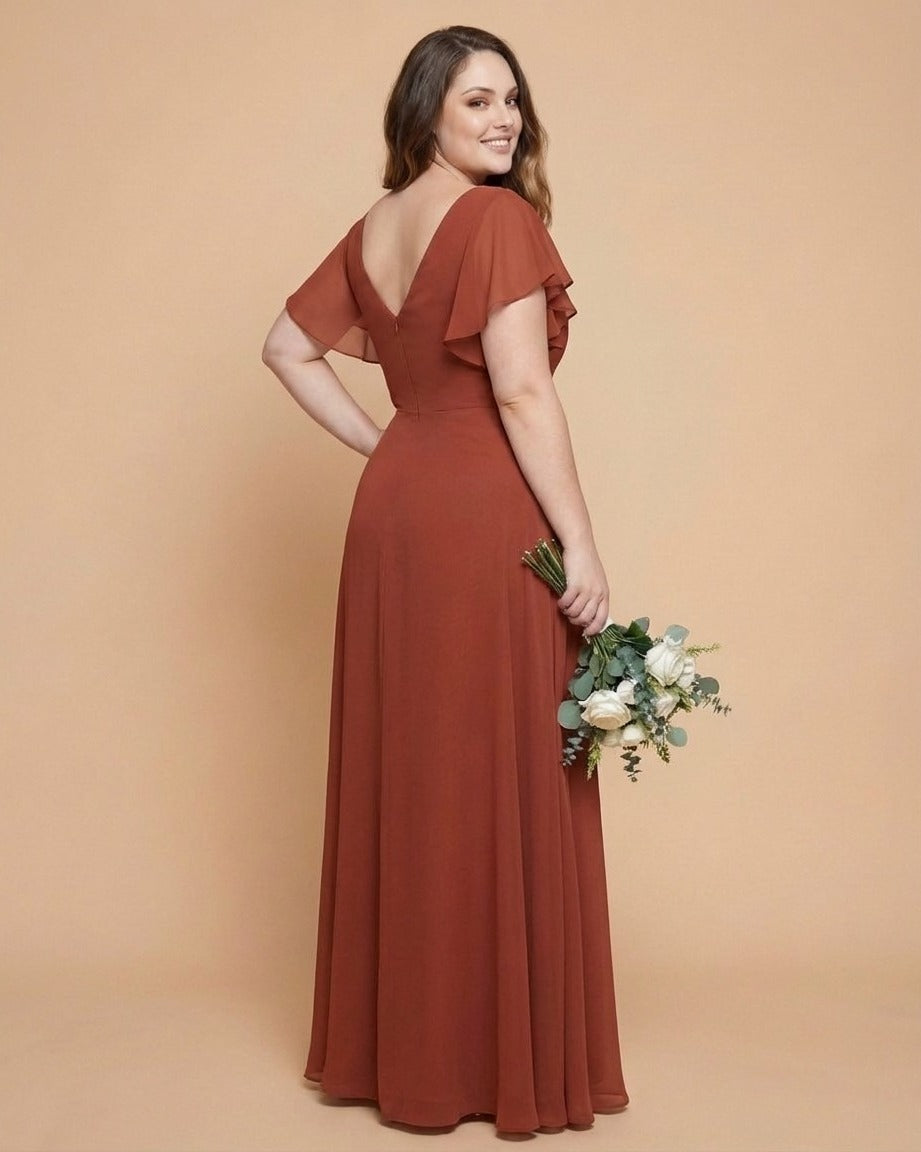 Avenleigh Plus Size Romantic A-Line Chiffon Pleated Bridesmaid Dress for Wedding - N0328