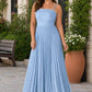 Plus Size Strapless Floral Burnout A-Line Bridesmaid Dress with Pleated Skirt