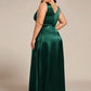 Plus Size Satin Empire Waist Maxi Bridesmaid Dress with Pockets