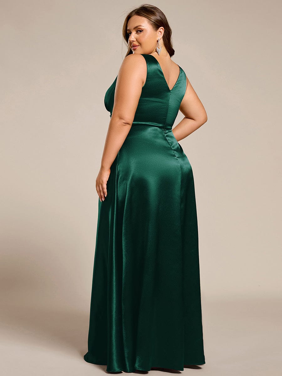 Plus Size Satin Empire Waist Maxi Bridesmaid Dress with Pockets