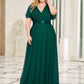 Women's Floor-Length Plus Size Formal Bridesmaid Dress with Short Sleeve