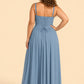 Elegant A Line Chiffon Gown with Adjustable Lace Up Corset Back