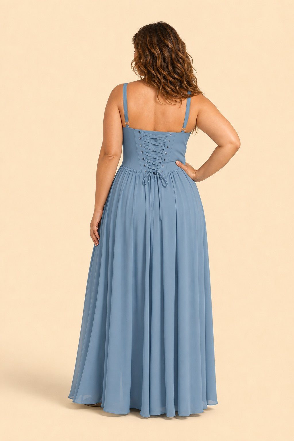 Elegant A Line Chiffon Gown with Adjustable Lace Up Corset Back