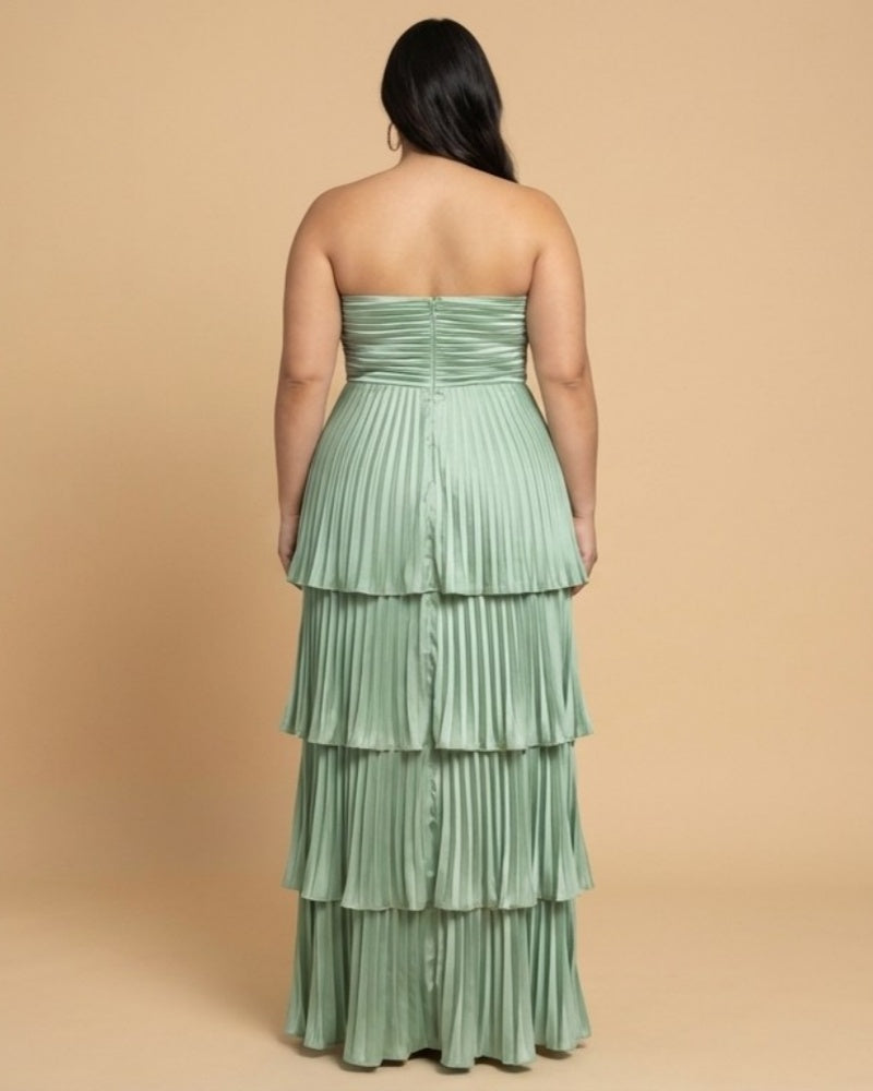 Chantarae Luxury Satin Strapless A-Line Plus Size Bridesmaid Dress with Ruffle -N0377