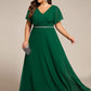 Plus Size Pleated A-Line Shiny Belt Chiffon Formal Evening Dress