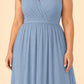 Elegant Plus Size Bridesmaid Dress with Lace Panel Back and Soft Pleats