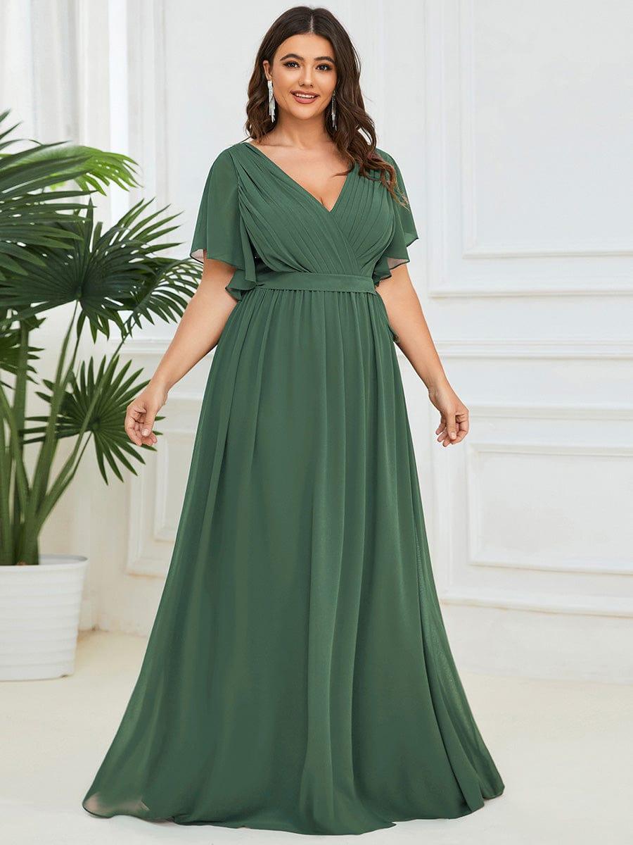 Plus Size Pleated Tie-Waist Chiffon Bridesmaid Dress