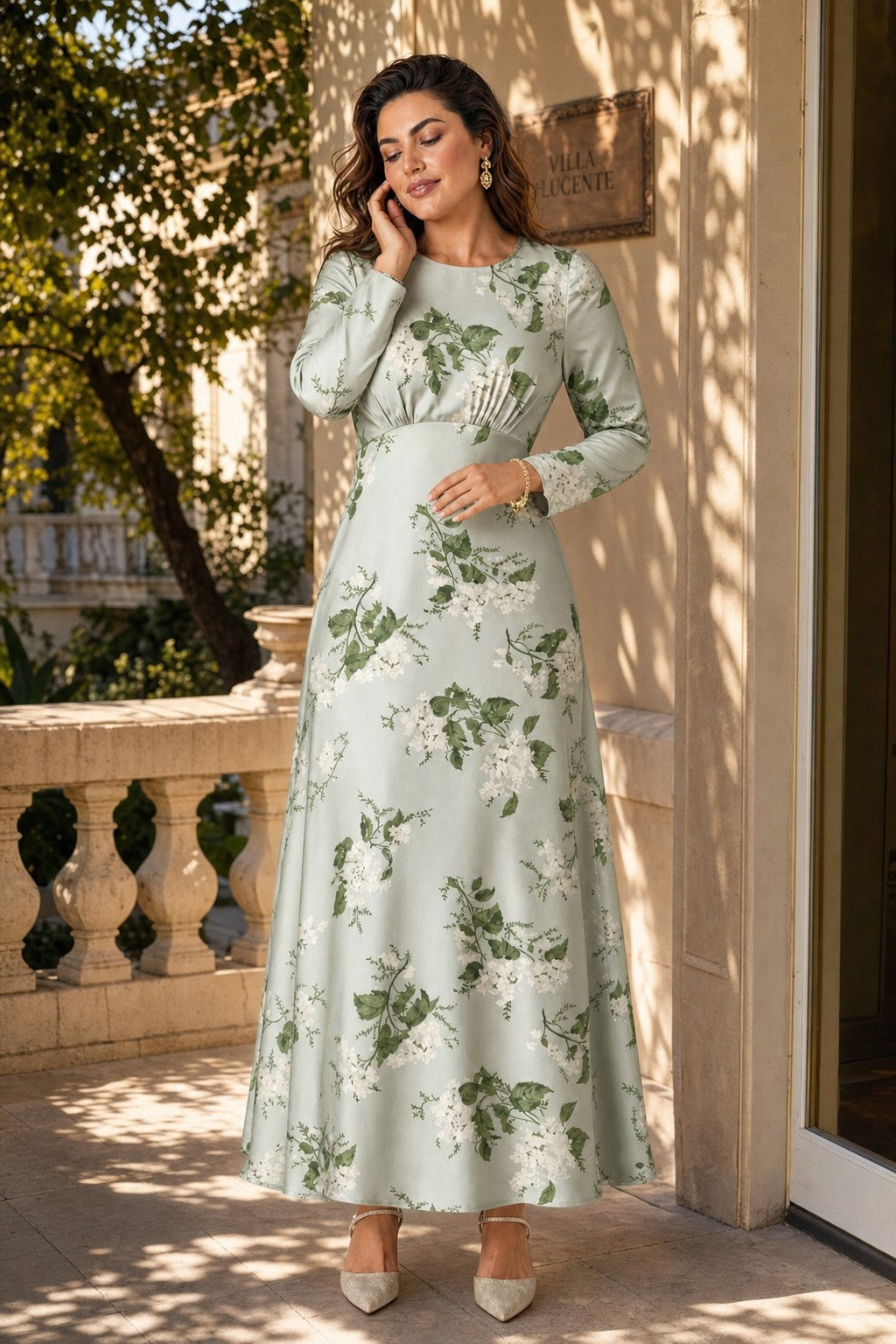 Floral Satin Charmeuse Plus Size Bridesmaid Dress with Elegant Peony Print Bridesmaid Gown Style
