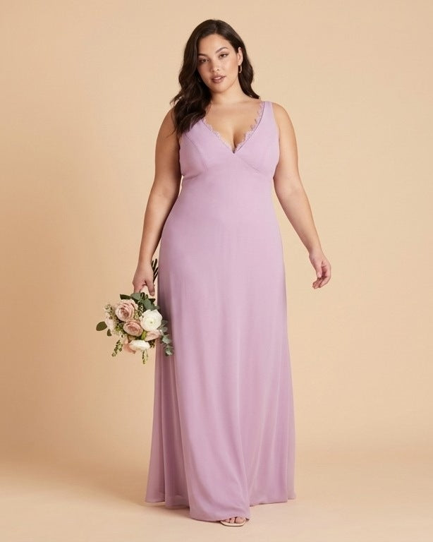 Silvarelle Minimalist Plus Size Sheath Bridesmaid Dress with Soft Chiffon for Wedding -N0365