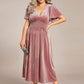 Plus Size A-line V-Neck Short Sleeve Pleated Velvet Fall Wedding Guest Dress