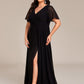 Plus Size High Slit V-Neck Empire Waist Chiffon Bridesmaid Dress