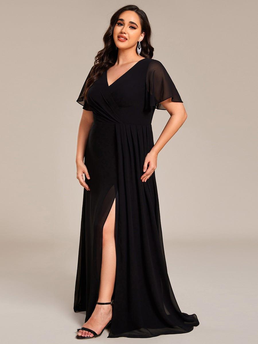 Plus Size High Slit V-Neck Empire Waist Chiffon Bridesmaid Dress