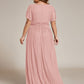 Plus Size V-Neck Glittery Short Sleeves Formal Evening Dress with Empire Waist