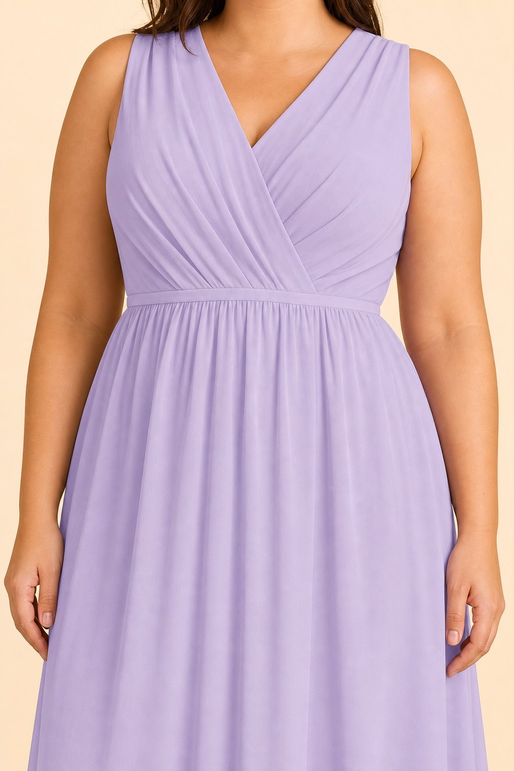 Elegant Plus Size Bridesmaid Dress with Lace Panel Back and Soft Pleats