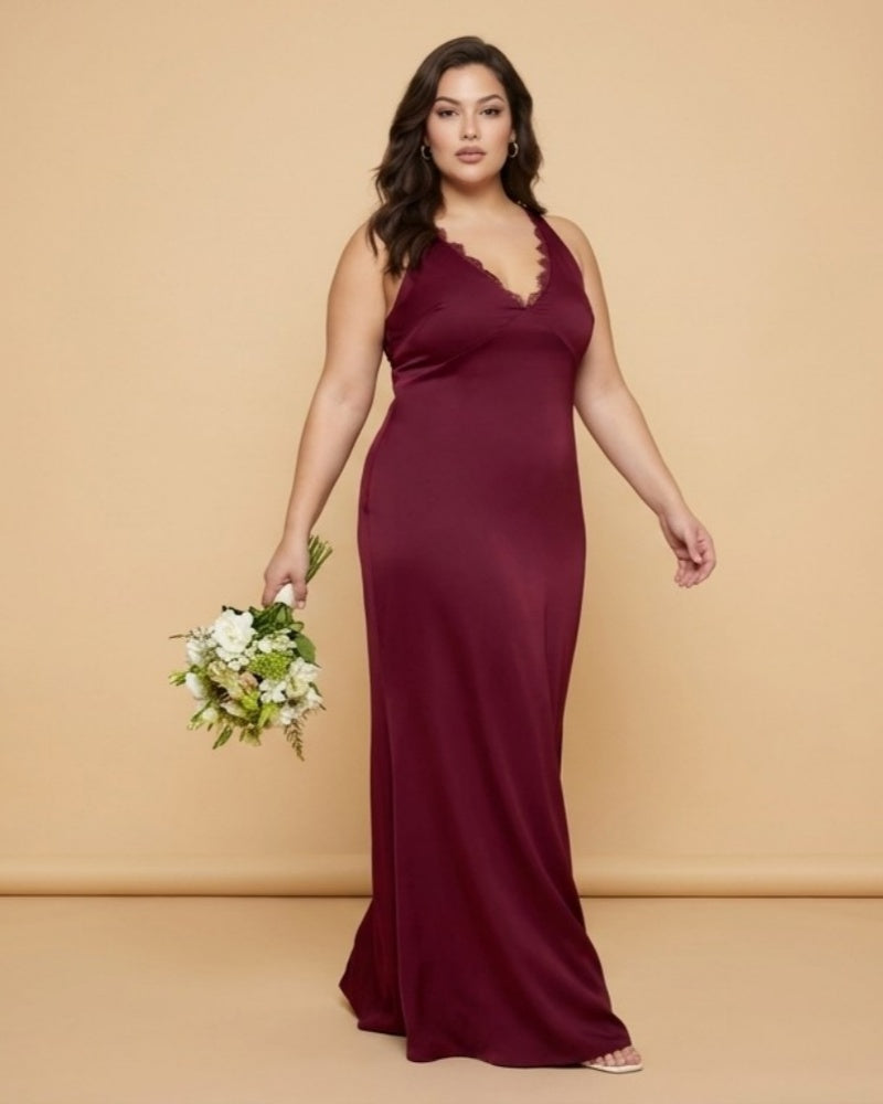 Silvarelle Plus Size Flowy Feminine Evening Gown, Straight Back Sheath Dress for Wedding Engagement Parties -N0360