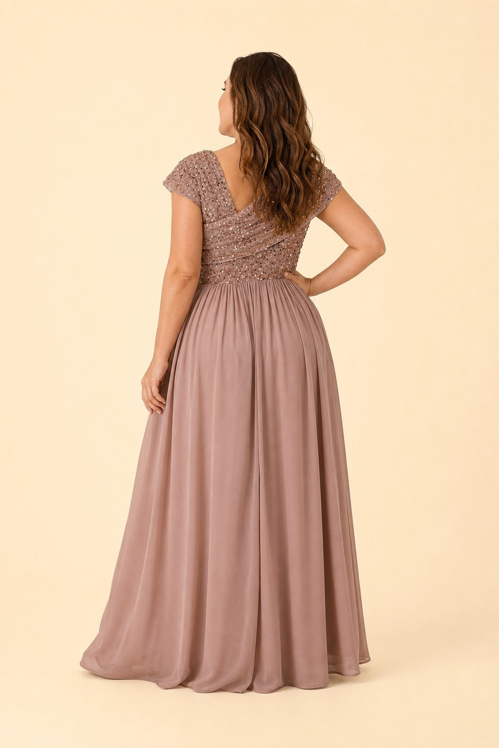 Asymmetrical Neck Evening Gown with Sequin Accent for Bridesmaids and Formal Events