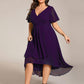 Plus Size Chiffon Short Sleeves Pleated V-Neck A-Line Midi Wedding Guest Dress