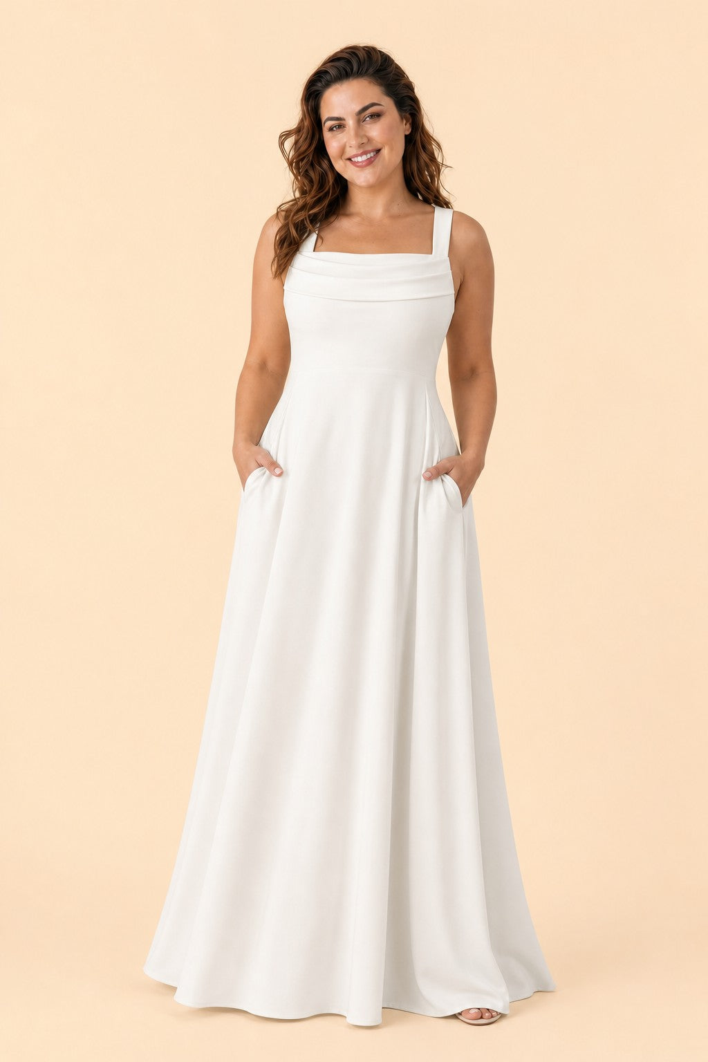 Elegant Plus Size A-Line Bridesmaid Dress with Pockets and Open Back