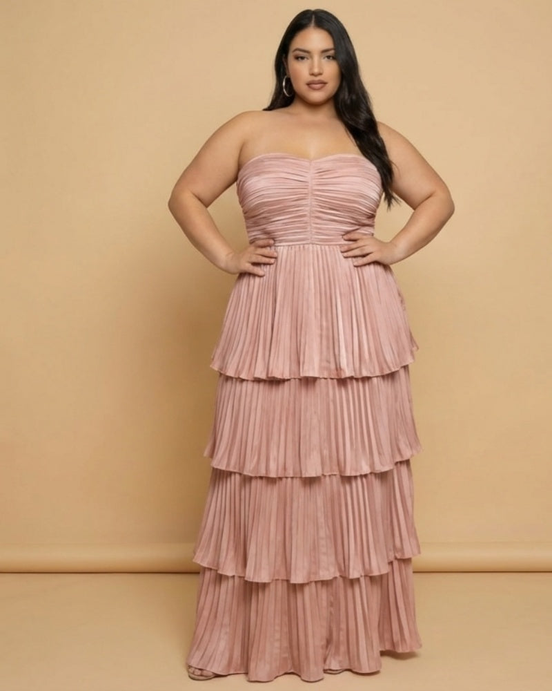 Chantarae Soft Satin Ruffled A-Line Plus Size Bridesmaid Dress for Wedding Parties - N0382