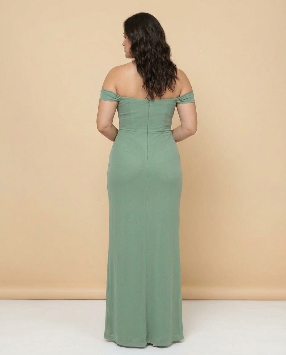Elanthia Convertible Off-the-Shoulder Mesh Plus Size Bridesmaid Dress for Weddings - N0344