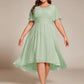 Plus Size Pleated Round Neckline A-Line Midi Chiffon Wedding Guest Dress