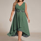 Sleeveless V-Neck High Low Plus Size Wedding Guest Dress with Floral Applique
