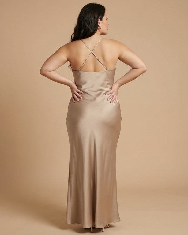 Silvarelle Luxe Sheath Plus Size Bridesmaid Dress with Stretch Satin Fabric for Weddings - N0362