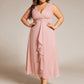 Plus Size Sleeveless Glittery Ruffled V-Neck Midi Wedding Guest Dress