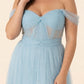 Plus Size A-Line Tulle Bridesmaid Dress with Ruched Slit Detail
