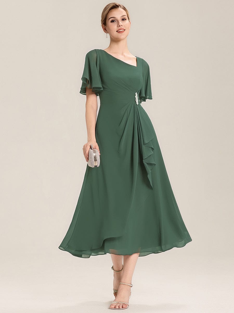 Plus Size Chiffon Ruffle Sleeve Formal Dress