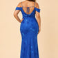 Plus Size Off Shoulder Burnout Floral Bridesmaid Dress with Lace-Up Back