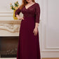 Plus Size V Neck A-Line Sequin Formal Evening Dress with Sleeve