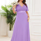 Plus Size Empire Waist V Back Bridesmaid Dress with Short Sleeves